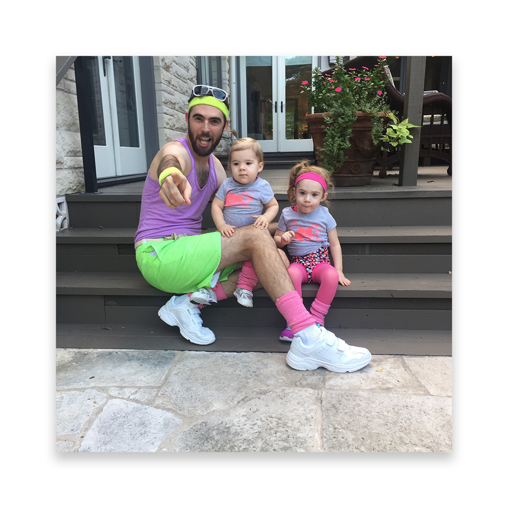 Johnny and his Daughters in Jazzercise Clothes